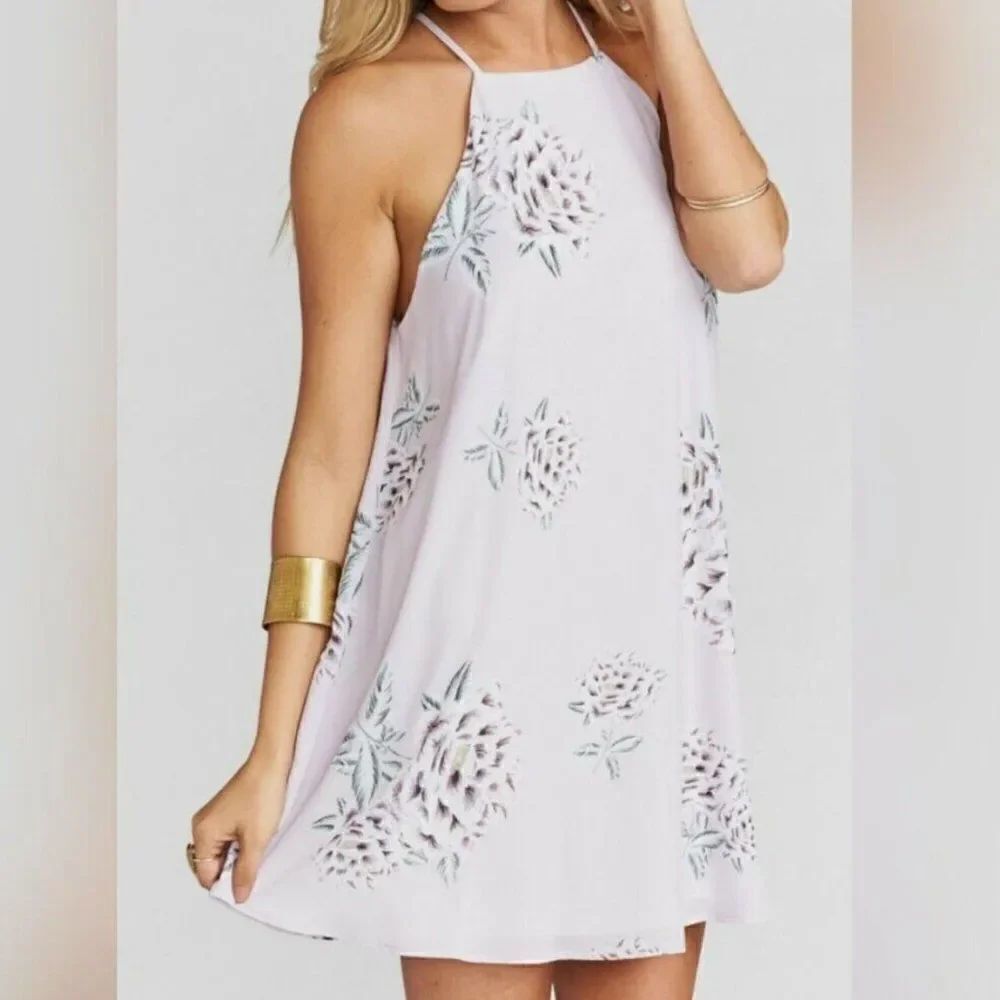 Show Me Your Mumu Lilac Floral Gomez Flowy Mini Dress Size Small